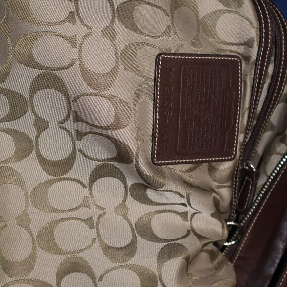 Coach Brown Leather Shoulder Bag Signature Canvas Interior  Vintage - Picture 10 of 15